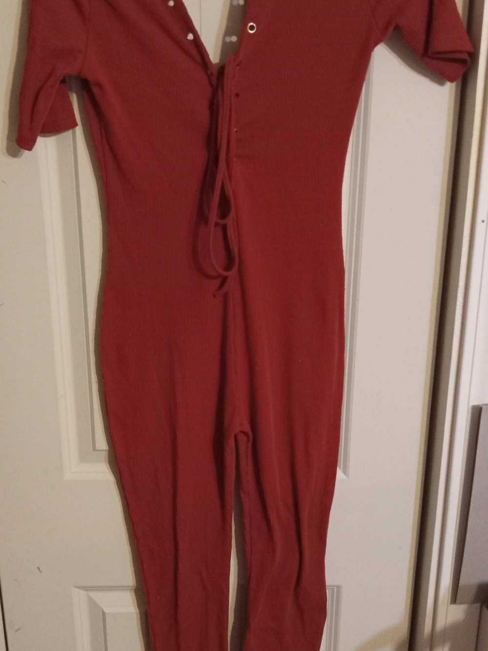 Ribbed Tie-Front Jumpsuit in Rust